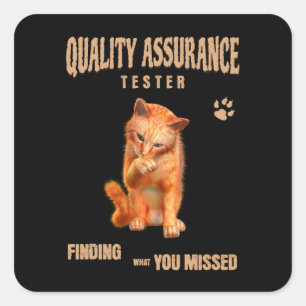 Pegatina Cuadrada Probador de QA Gato Humor