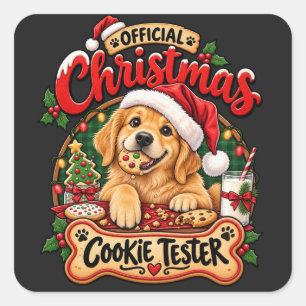 Pegatina Cuadrada Probador Oficial de Galletas de Navidad Retriever