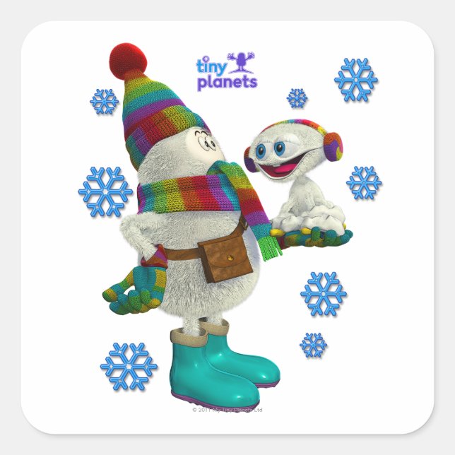 Pegatina Cuadrada Problema minúsculo de la nieve de los planetas (Anverso)
