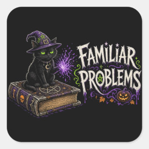Pegatina Cuadrada Problemas Familiares Bruja Gato Halloween Sticker