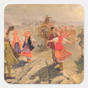 Pegatina Cuadrada Procesión boda en la región del Orel