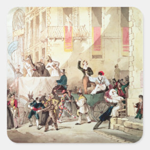 Pegatina Cuadrada Procesión de circo en Italia, 1830