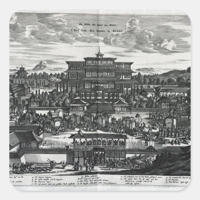 Pegatina Cuadrada Procesión de Macao, un ilustracion (Anverso)