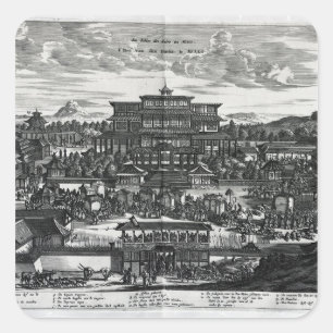 Pegatina Cuadrada Procesión de Macao, un ilustracion