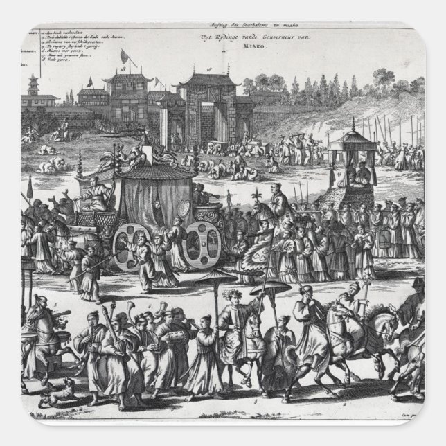 Pegatina Cuadrada Procesión desde las puertas de Macao (Anverso)