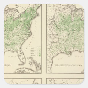 Pegatina Cuadrada Producción de maíz y de lechería, litografía d