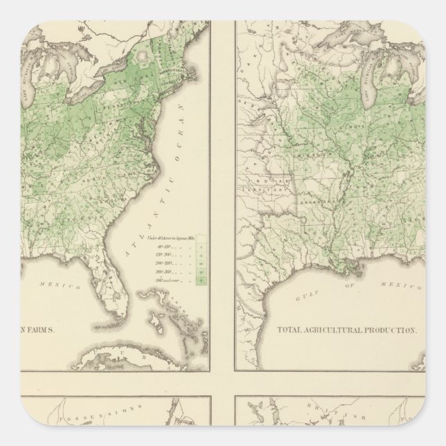 Pegatina Cuadrada Producción de maíz y lácteos, litografo estadounid