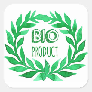 Pegatina Cuadrada Producto bio Agua verde Granja de alimentos fresco