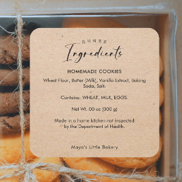 Pegatina Cuadrada Producto de ingredientes de panadería con letra Kr
