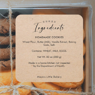 Pegatina Cuadrada Producto de ingredientes de panadería con letra Kr