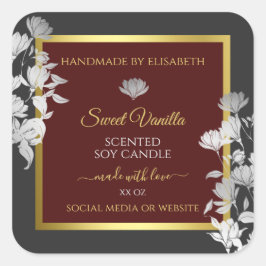 Pegatina Cuadrada Producto floral Etiquetas de envasado de borgoña d