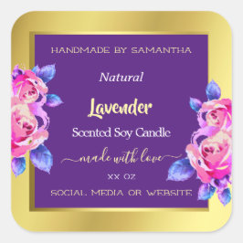 Pegatina Cuadrada Producto floral moderno Etiquetas de embalaje oro 