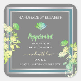 Pegatina Cuadrada Producto Gris Floral Etiquetas de embalaje Efecto 