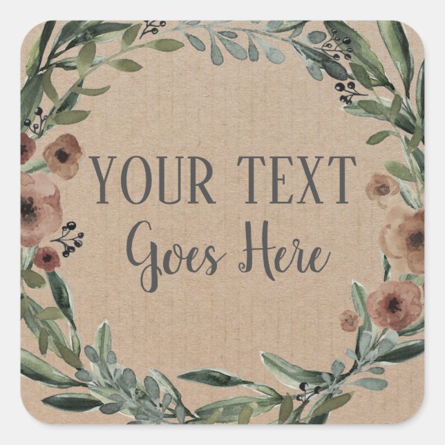 Pegatina Cuadrada Producto hecho a mano Vintage Floral Wreath Craft (Anverso)