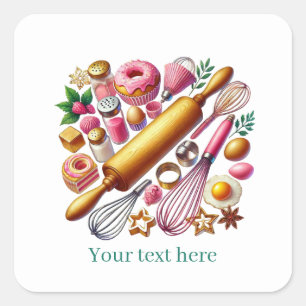 Pegatina Cuadrada Productos de panadería lindos personalizables