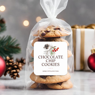 Pegatina Cuadrada Productos Horneados Caseros Rústicos