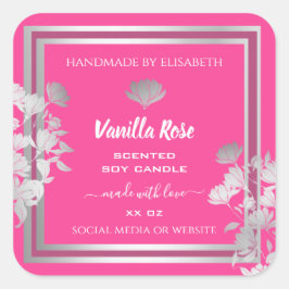 Pegatina Cuadrada Productos rosa floral de moda Etiquetas de envasad
