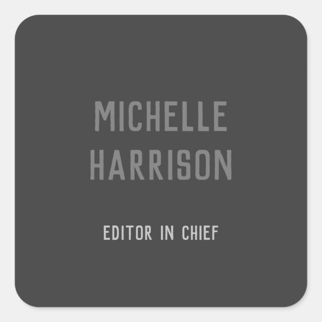 Pegatina Cuadrada Profesional Moderno Simple Elegante Negro Gris (Anverso)