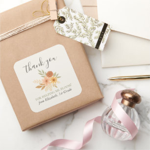 Pegatina Cuadrada Profesor de acuarela floral Boho Gracias