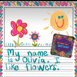 Pegatina Cuadrada Profesor de Floral Cardíaca Personalizado Motivaci