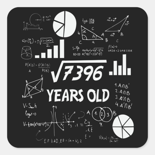 Pegatina Cuadrada Profesor de matemáticas de cumpleaños 86 años rega (Anverso)
