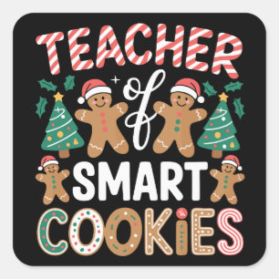 Pegatina Cuadrada Profesor de Navidad de galletas de jengibre inteli
