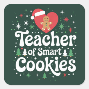 Pegatina Cuadrada Profesor de Navidad de Galletas Inteligentes