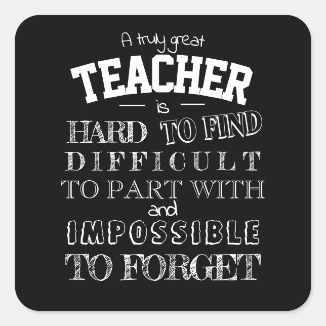 Pegatina Cuadrada Profesor negro Gracias guión de agradecimiento (Anverso)