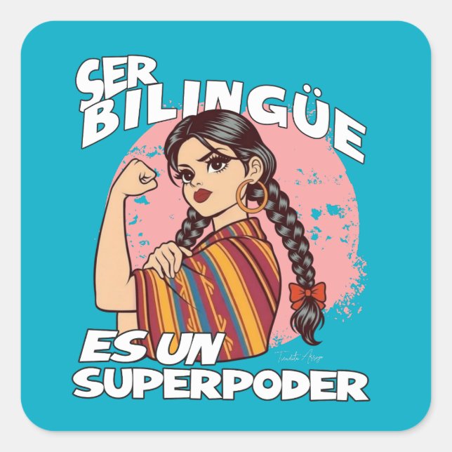 Pegatina Cuadrada Profesora bilingüe española ESL Maestra Bilingüe (Anverso)