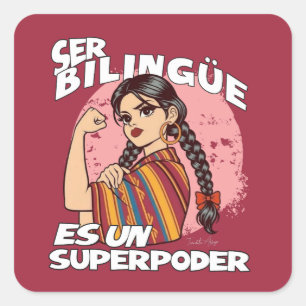 Pegatina Cuadrada Profesora bilingüe española ESL Maestra Bilingüe