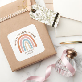 Pegatina Cuadrada Profesora de acuarela moderna Arcoiris gracias