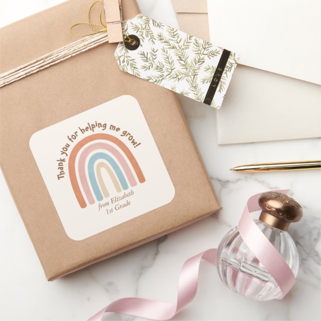 Pegatina Cuadrada Profesora de acuarela moderna Arcoiris gracias (Regalar)