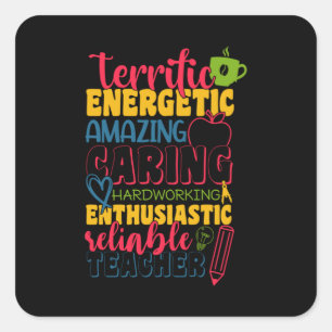 Pegatina Cuadrada Profesora de Regalos   Magnífico profesor de cuid