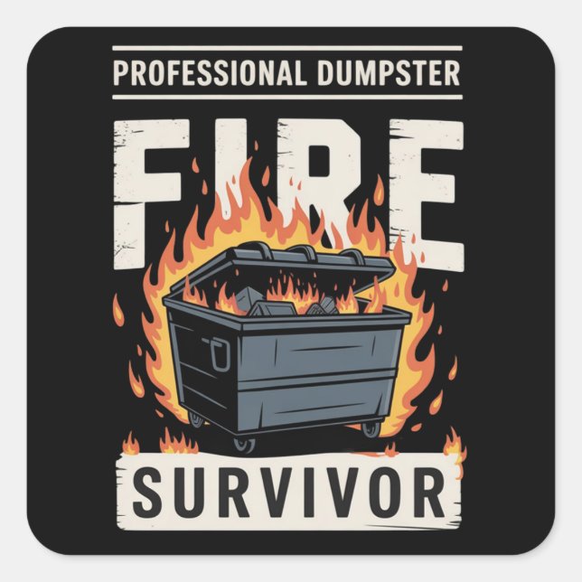 Pegatina Cuadrada Professional Dumpster Fire Survivor Funny Work  (Anverso)