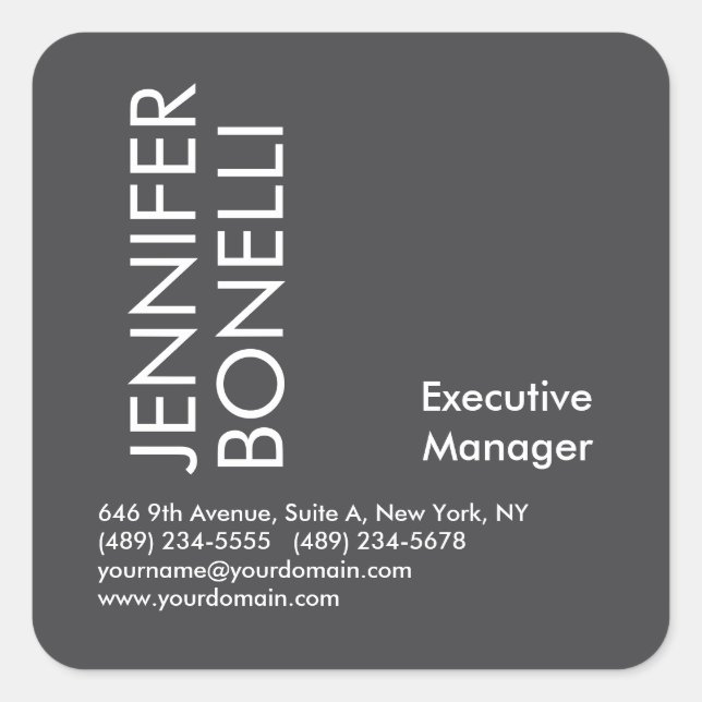 Pegatina Cuadrada Professional minimalist modern bold text grey  (Anverso)