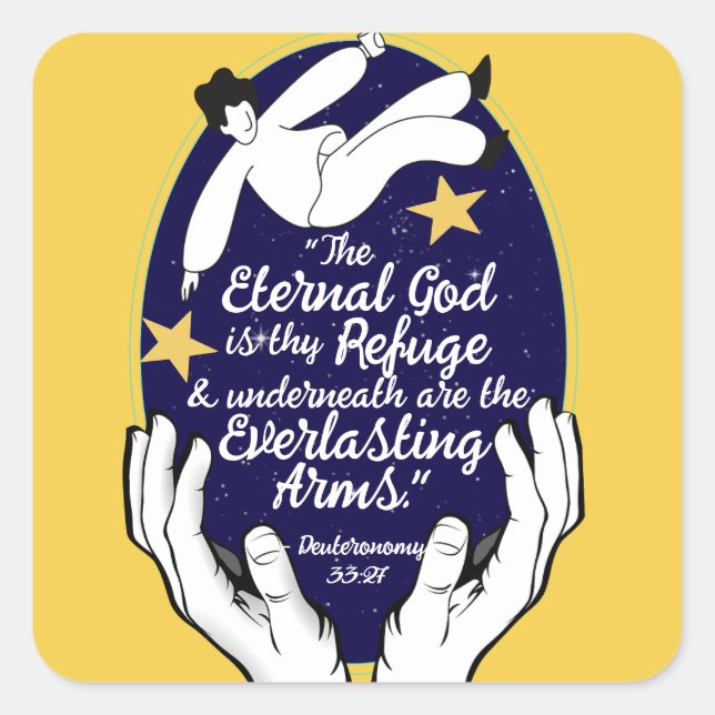 Pegatina Cuadrada Promesa de Dios para cada necesidad - Deut. 33:27 (Anverso)