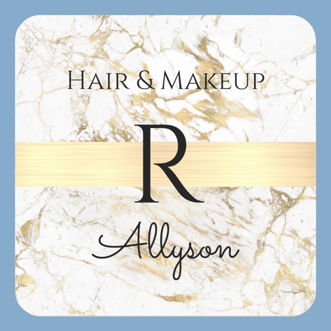 Pegatina Cuadrada Promo de Autobús de Mármol Blanco/Oro, Nombre Serv (Subido por el creador)