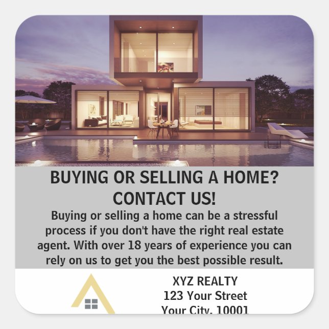 Pegatina Cuadrada Promoción de bienes inmuebles modernos y elegantes (Anverso)