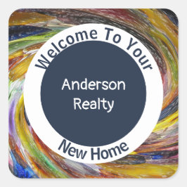 Pegatina Cuadrada Promoción de bienes raíces Remolino Tie-Dye Brilla