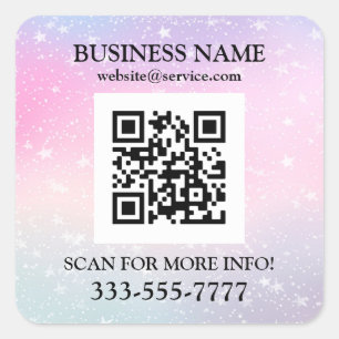 Pegatina Cuadrada Promoción de nombre comercial, código QR, estrella