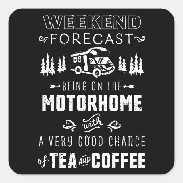 Pegatina Cuadrada Pronóstico Motohogar con té y café (Anverso)