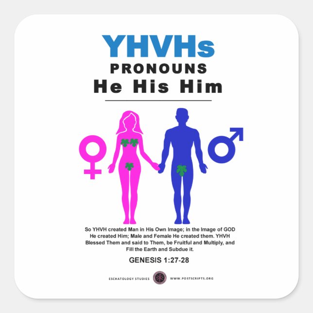 Pegatina Cuadrada Pronouns de YHVH (Anverso)