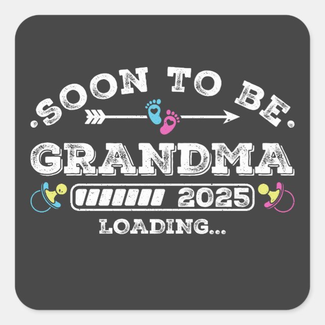 Pegatina Cuadrada Pronto será la abuela 2025 cargando (Anverso)