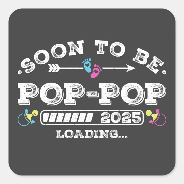 Pegatina Cuadrada Pronto será la carga Pop-Pop 2025 (Anverso)