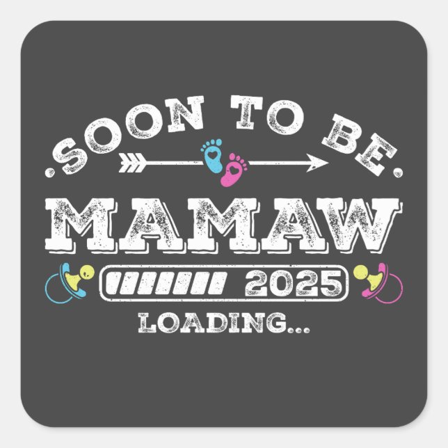 Pegatina Cuadrada Pronto será Mamaw 2025 Cargando (Anverso)
