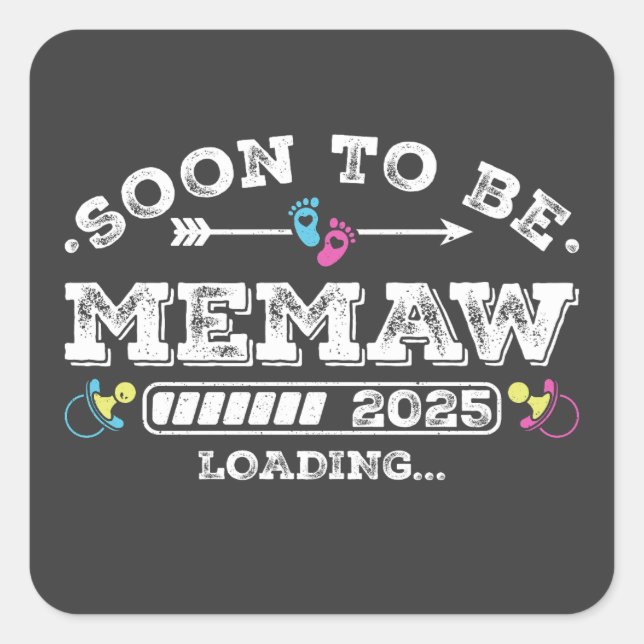 Pegatina Cuadrada Pronto será Memaw 2025 Cargando (Anverso)