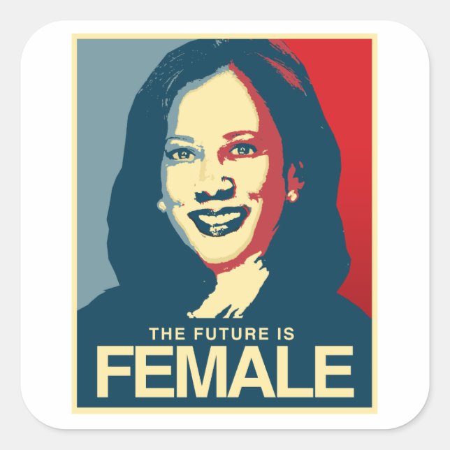 Pegatina Cuadrada Propaganda de Kamala Harris - El futuro es femenin (Anverso)