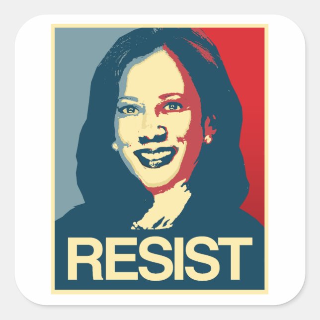 Pegatina Cuadrada Propaganda de Kamala Harris - RESISTIR - (Anverso)