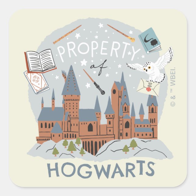 Pegatina Cuadrada Property of Hogwarts Cartoon Graphic (Anverso)