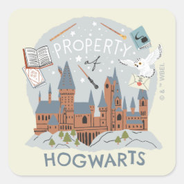 Pegatina Cuadrada Propiedad de Hogwarts Gráfico de Dibujos Animados